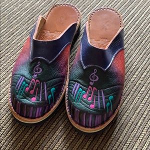 Music-Themed Leather Clogs. Like new!